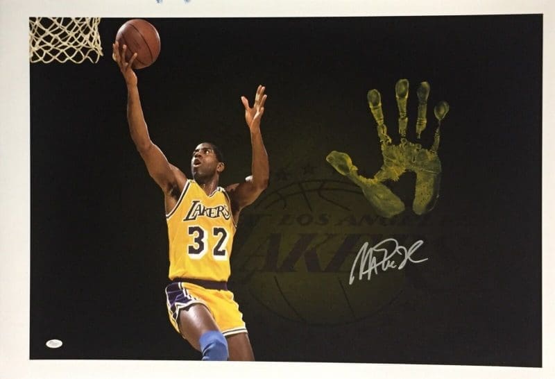 Magic Johnson Handprint Unstretched 20x36 Canvas Layup - Signed - JSA Z05703