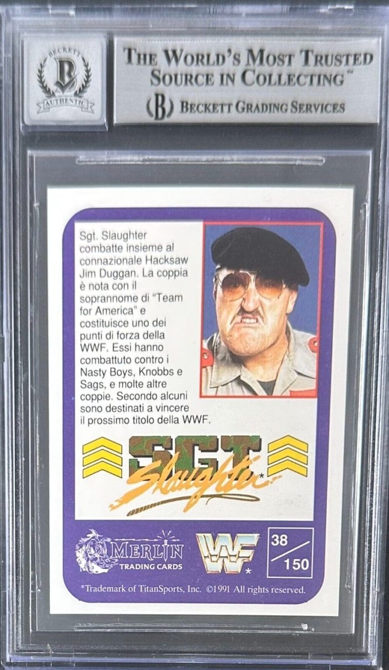 SGT. Slaughter Signed 1991 Merlin Italian Card #38 Beckett 14057824 - Image 2