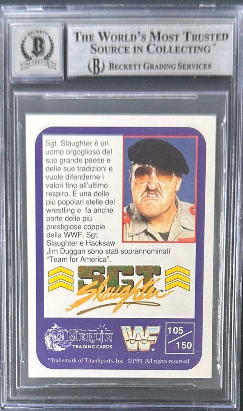 SGT. Slaughter Signed 1991 Merlin Italian Card #105 Beckett 14057827 - Image 2