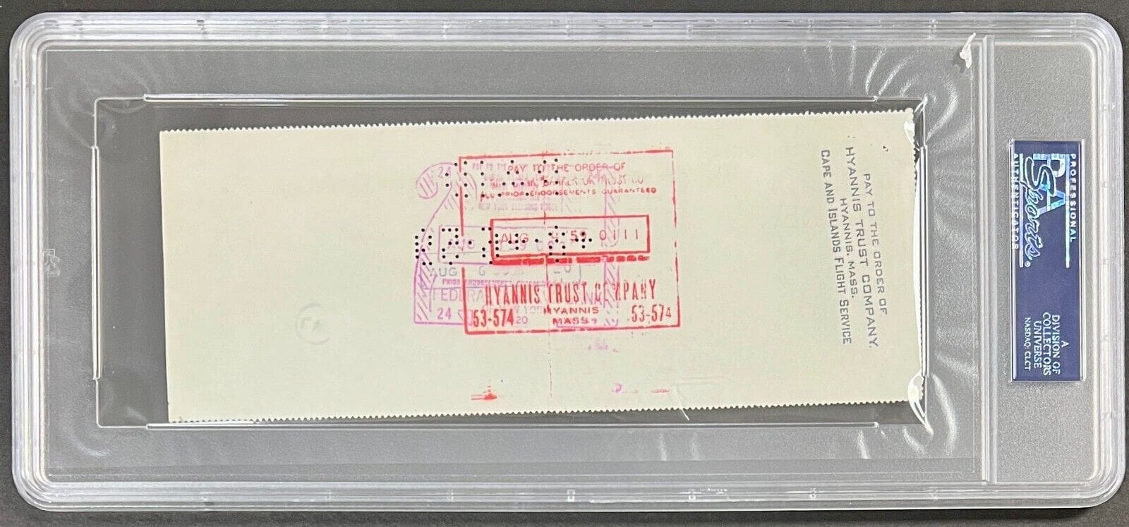 President John F. Kennedy Signed Check Flight Services PSA