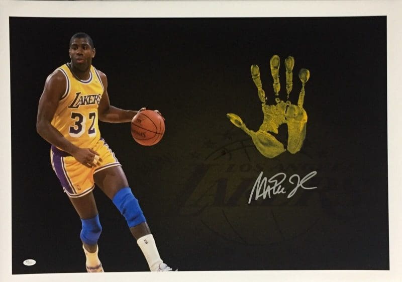 Magic Johnson Handprint Unstretched 20x36 Canvas Yellow Signed JSA Z05737 2