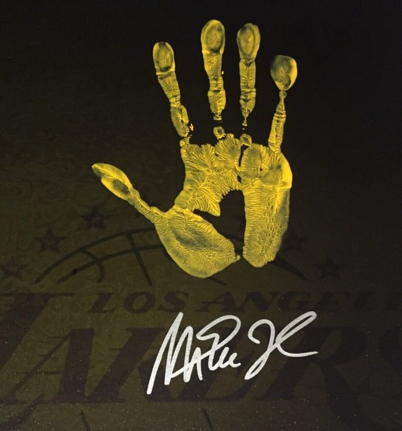 Magic Johnson Handprint Unstretched 20x36 Canvas Yellow Signed JSA Z05737 2 - Image 2