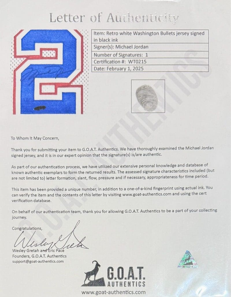 Michael Jordan Signed Nike NBA Retro Washington Bullets Jersey Upper Deck & GOAT - Image 7