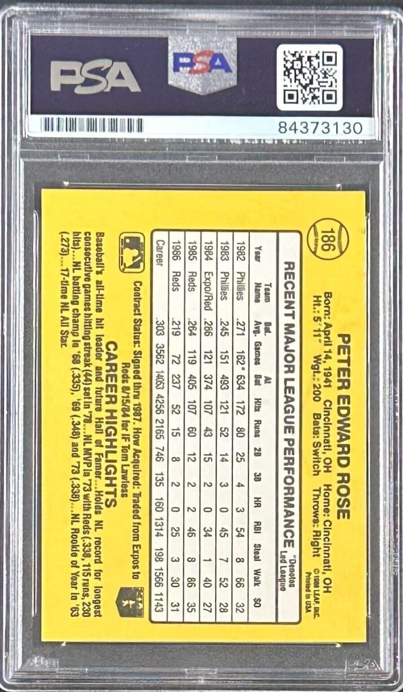 Pete Rose Signed 1987 Donruss #186 PSA DNA Auto Cincinnati Reds - Image 2
