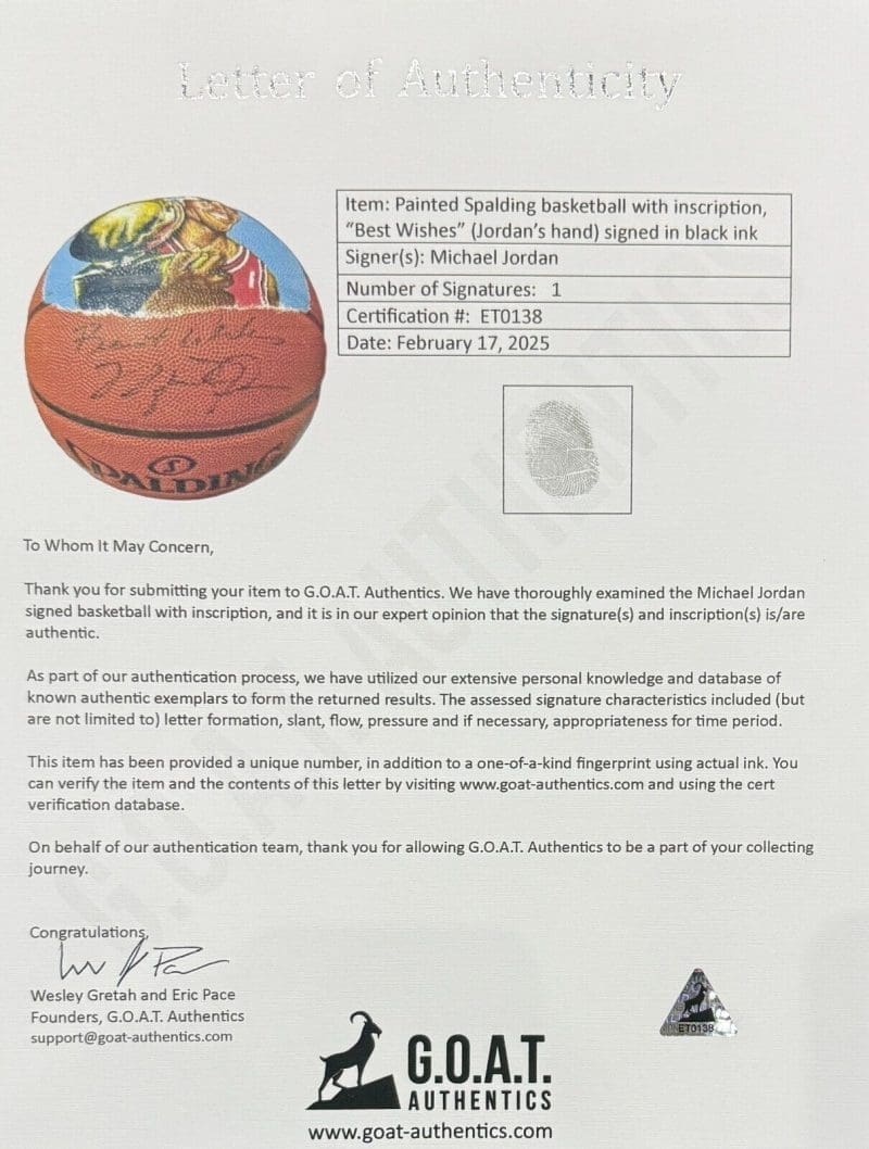 Michael Jordan Signed Hand Painted Spalding Basketball Beckett Letter & GOAT - Image 6