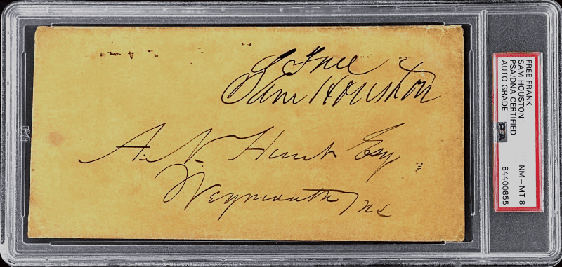 Sam Houston Signed Free Frank PSA 1st President of The Republic of Texas