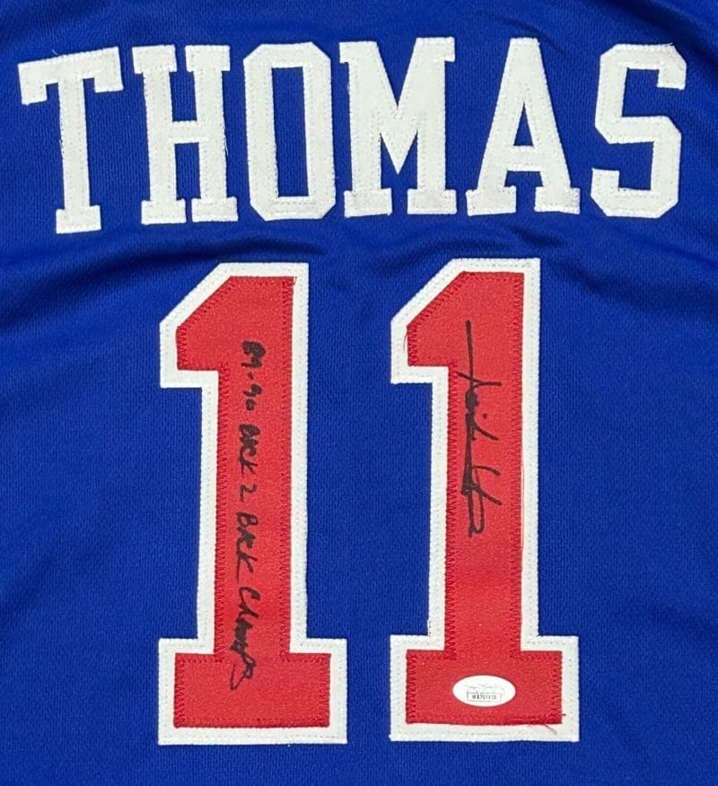 Isiah Thomas Signed Autographed Custom Blue/Red Back 2 Back Champs Jersey JSA - Image 2
