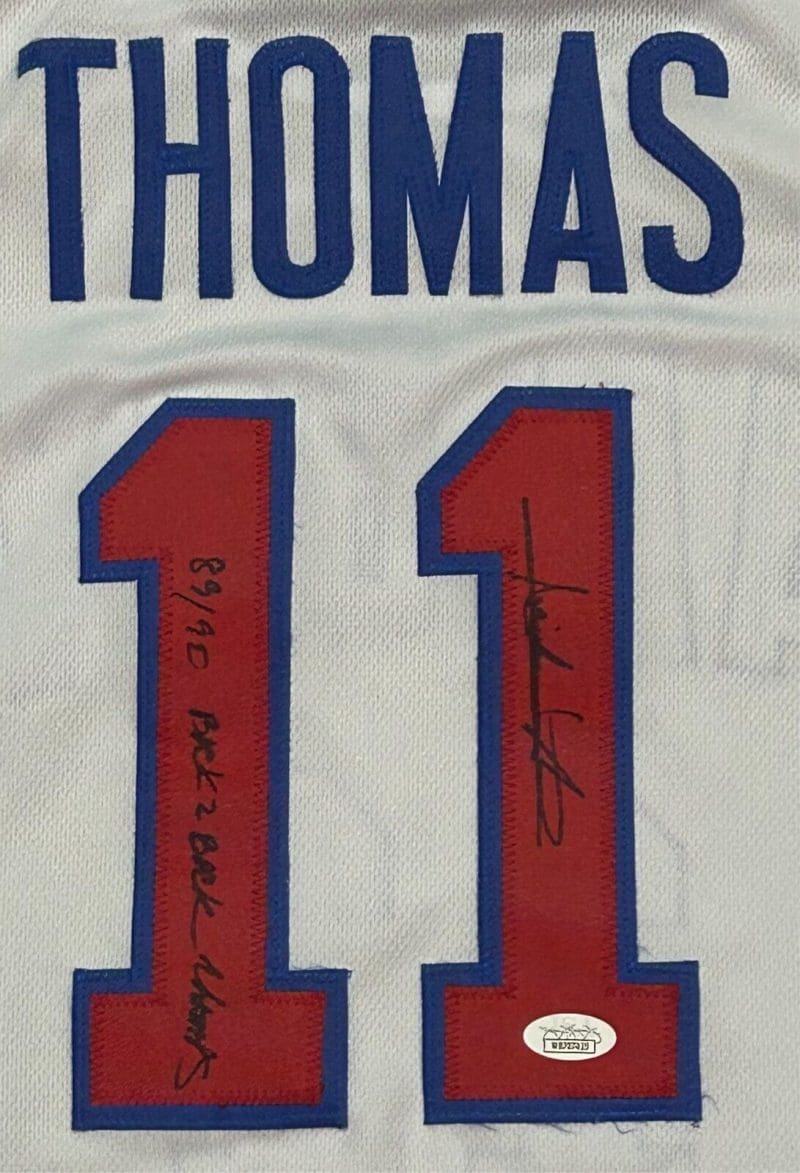Isiah Thomas Signed Autographed Custom White/Blue Back 2 Back Champs Jersey JSA - Image 2