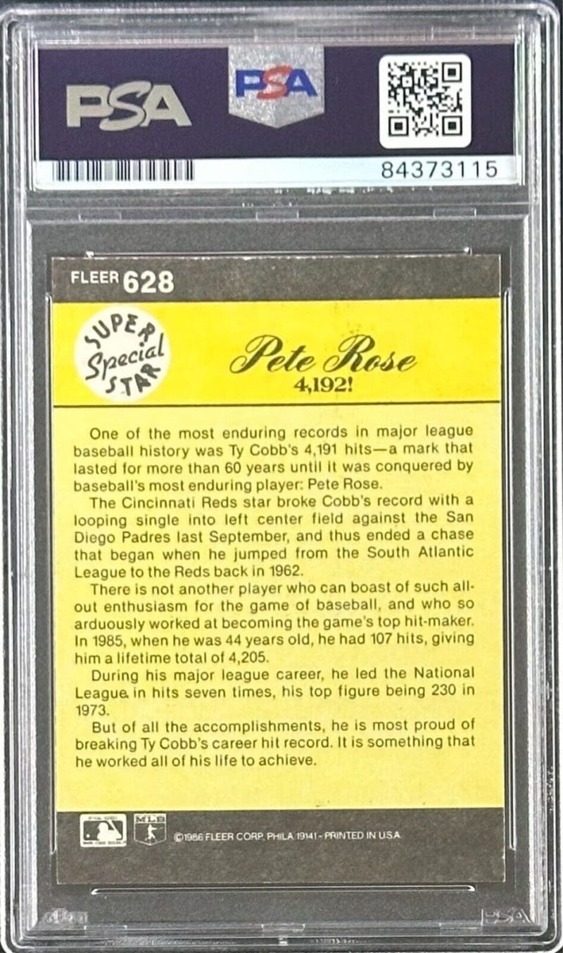 Pete Rose Signed 1986 Fleer #628 PSA DNA Auto Cincinnati Reds - Image 2