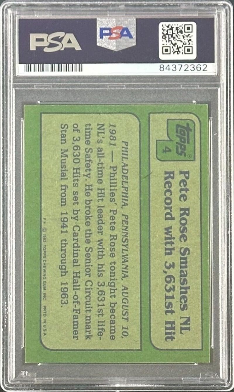 Pete Rose Signed 1982 Topps #4 PSA DNA Highlight Philadelphia Phillies - Image 2