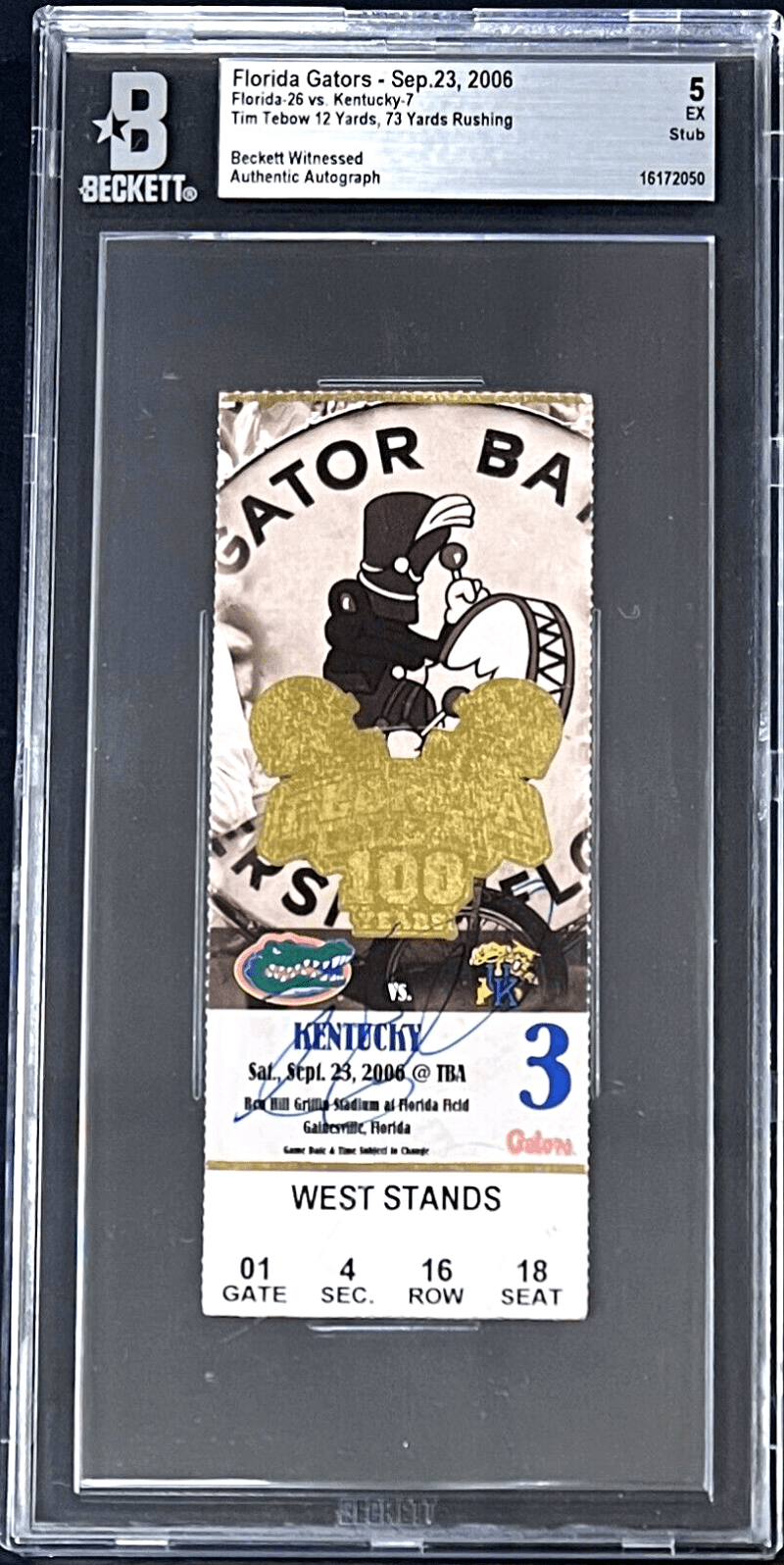 Tim Tebow Signed Florida Gators Sep. 23, 2006 Ticket Stub Beckett EX5 16172050