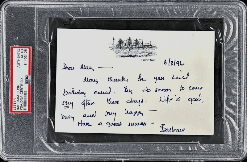 Barbara Bush Signed Letter PSA Auto 84403125 Thank You Letter 6/8/1996