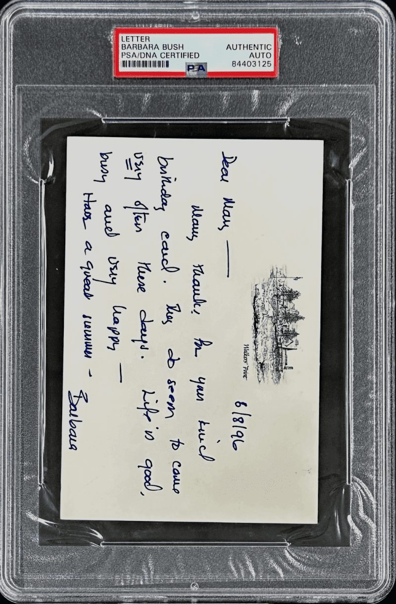 Barbara Bush Signed Letter PSA Auto 84403125 Thank You Letter 6/8/1996 - Image 2