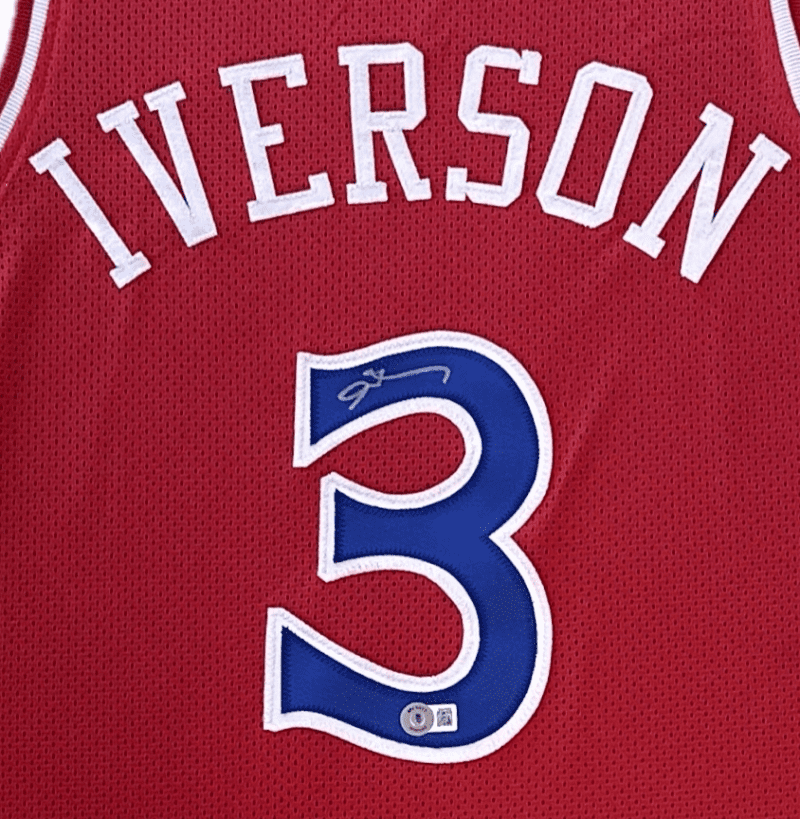 Allen Iverson Signed Autographed Red/Blue Jersey Beckett - Image 2
