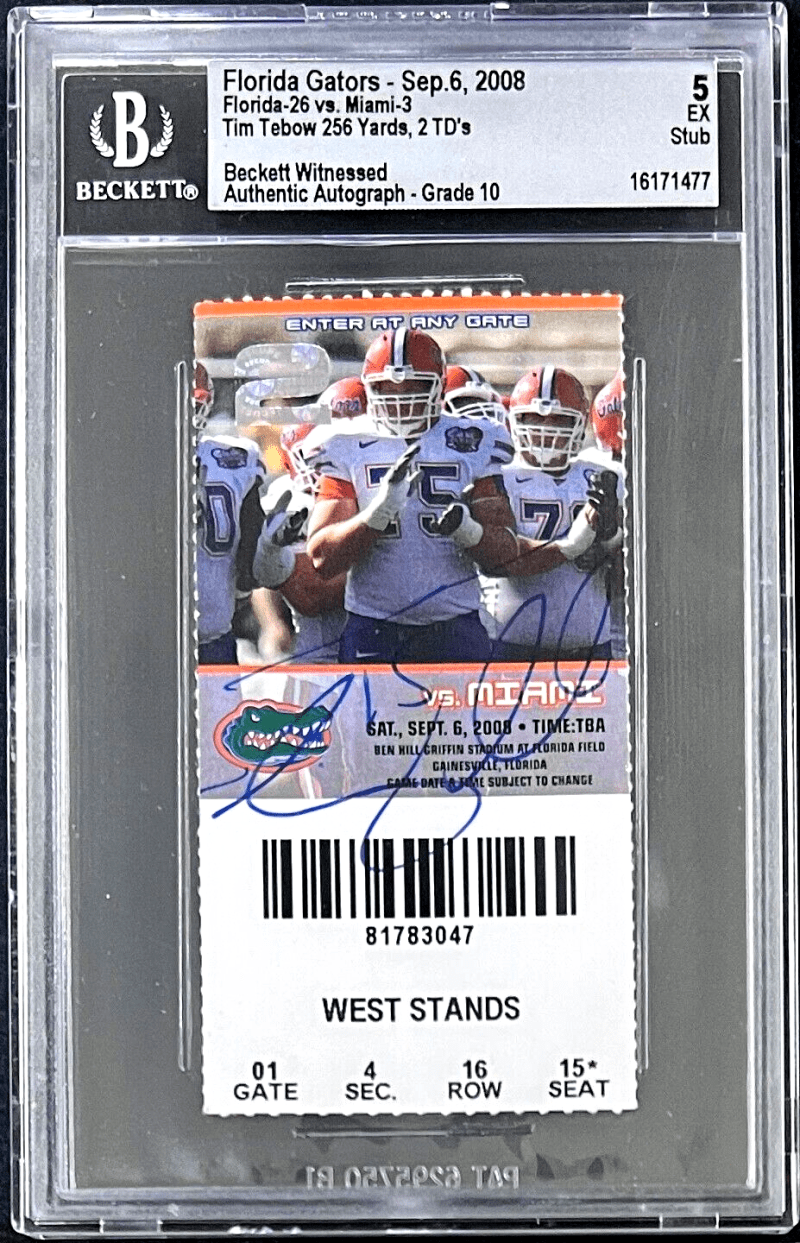 Tim Tebow Signed Florida Gators Sep. 6, 2008 Ticket Stub Beckett EX5 16171477