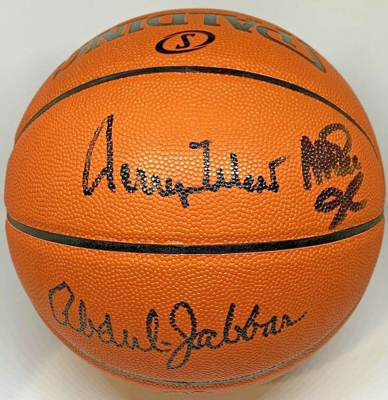 Magic Johnson Jerry West Kareem Abdual-Jabbar Signed Basketball JSA Beckett
