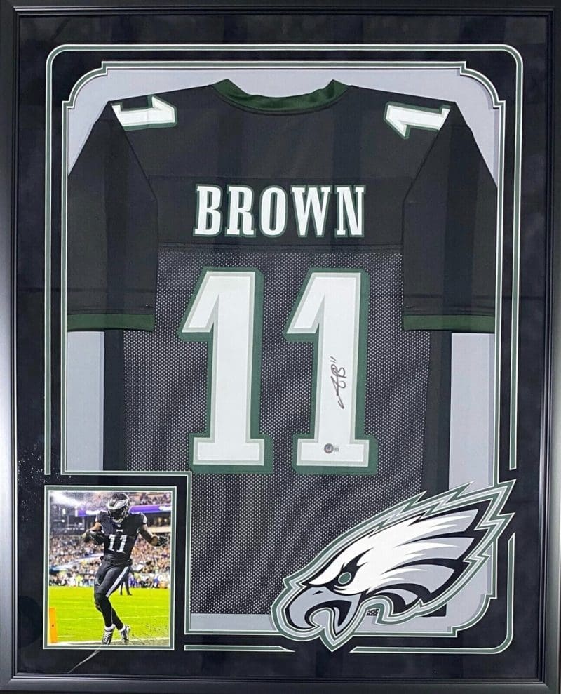 A.J. Brown Signed Framed Black Jersey Beckett Authentic Suede Super Bowl LIX