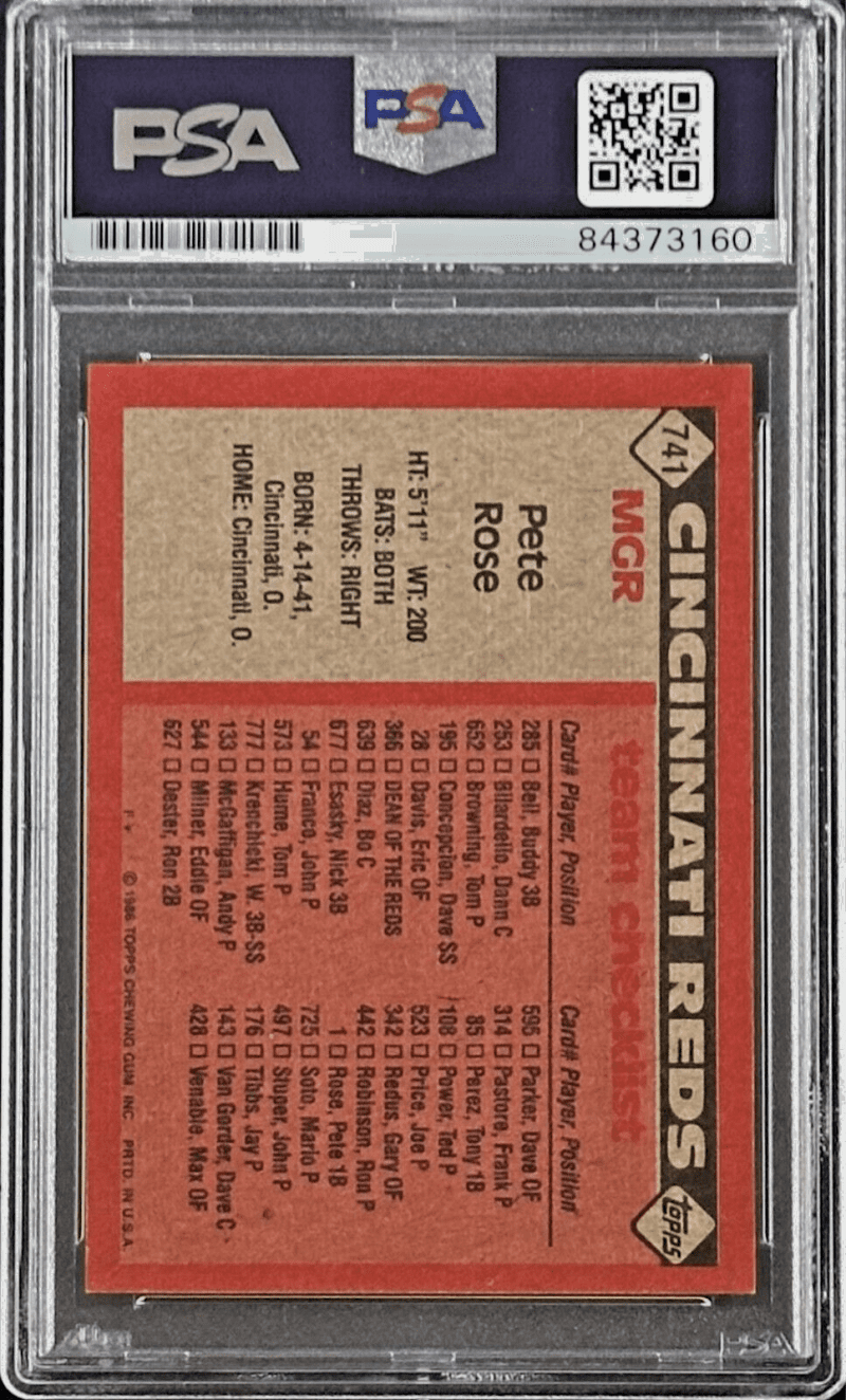 Pete Rose Signed 1986 Topps #741 PSA DNA Auto Cincinnati Reds - Image 2
