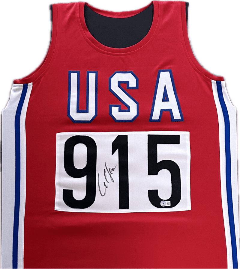 Carl Lewis  Signed Autographed Red White & Blue USA Jersey Beckett Authenticated