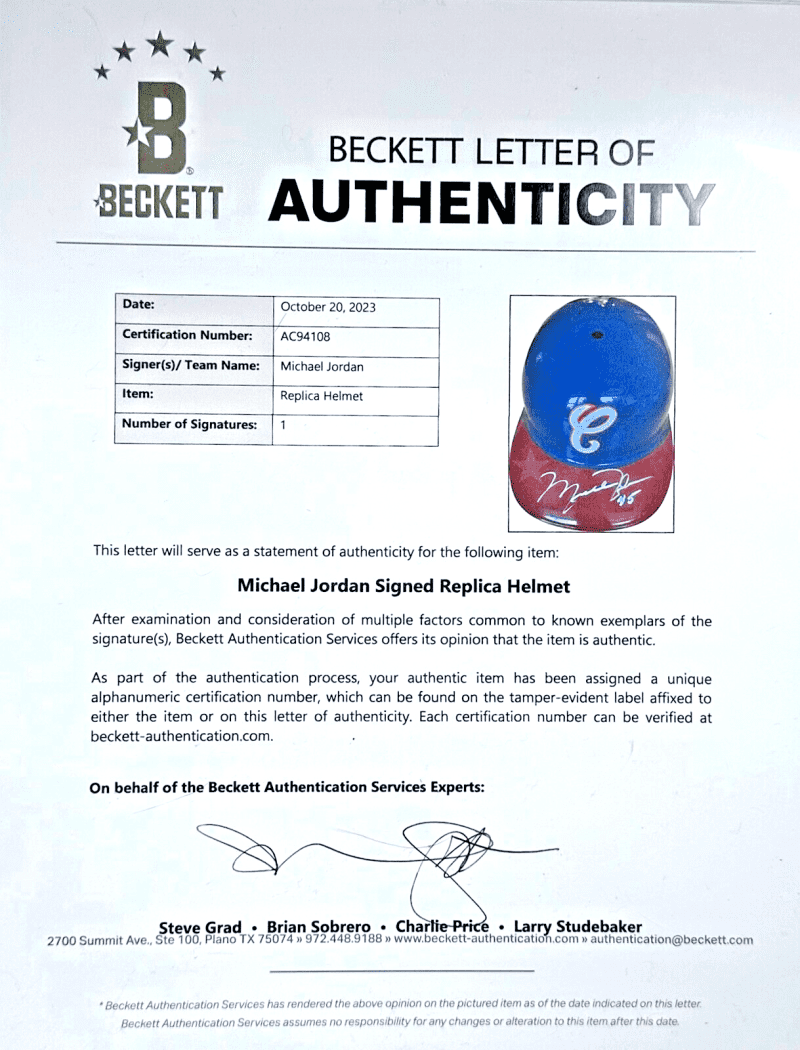 Michael Jordan Signed Chicago White Sox Full Size Throwback Helmet Beckett GOAT - Image 4