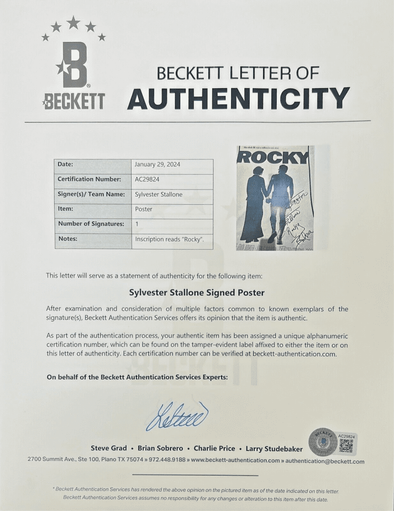 Sylvester Stallone Signed Rocky Original  21x47 Linen-Backed Poster BAS AC29823 - Image 3