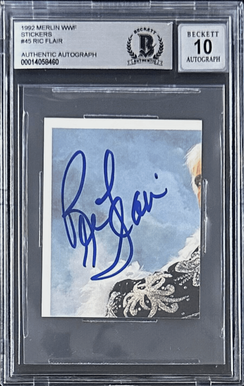 Ric Flair Signed 1992 Merlin WWF Sticker Card #45 Beckett Auto 10