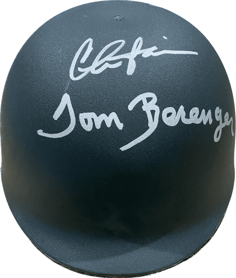 Charlie Sheen Tom Berenger Signed Autographed Army Helmet JSA Authenticated
