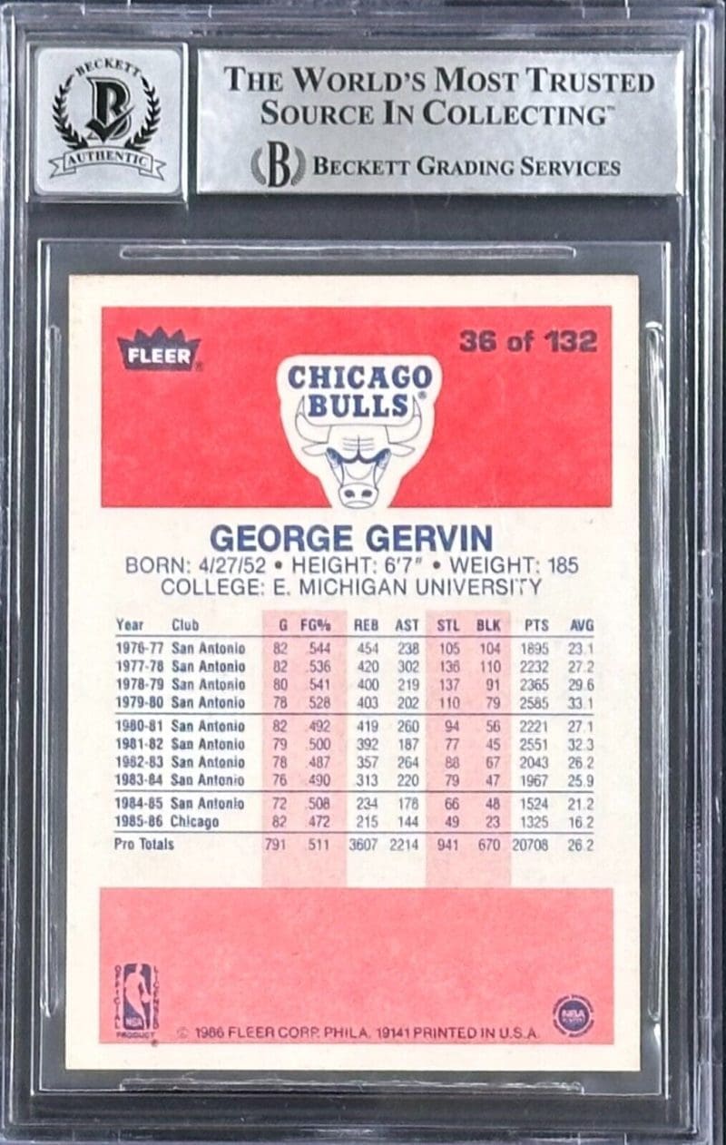 George Gervin Signed Autographed 1986-87 NBA Fleer Card #36 Beckett Auto 10 - Image 2
