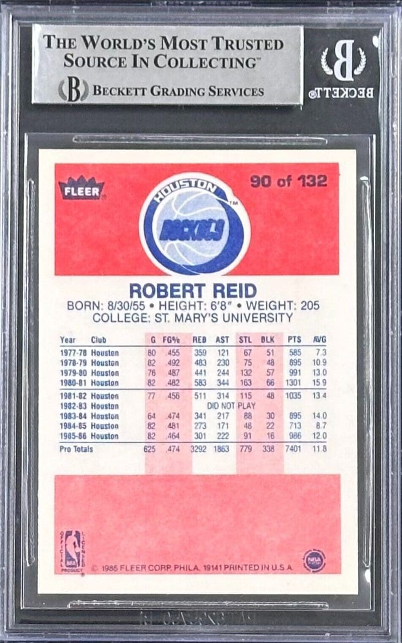Robert Reid Signed Autographed 1986-87 NBA Fleer Card #90 Beckett Rockets - Image 2