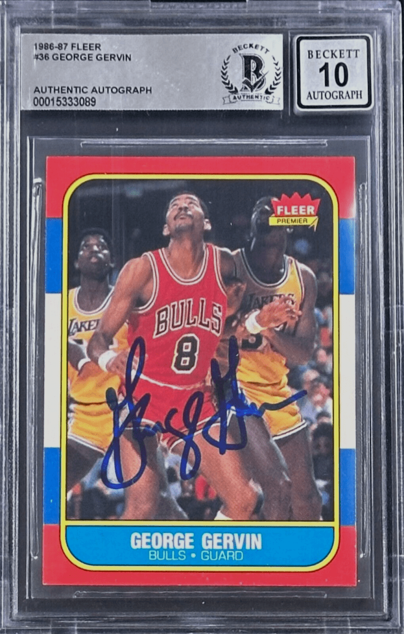 George Gervin Signed Autographed 1986-87 NBA Fleer Card #36 Beckett Auto 10