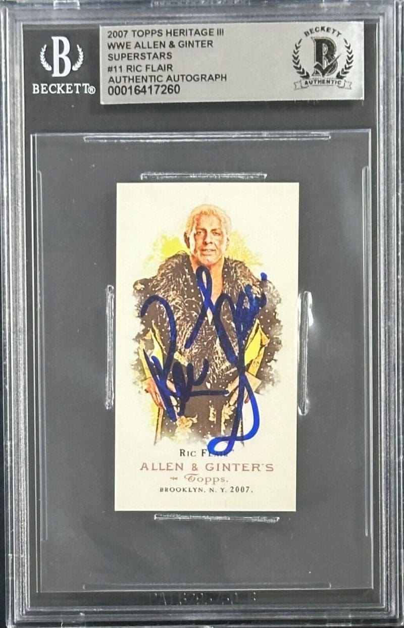Ric Flair Signed 2007 Topps Heritage III WWE Mini Allen & Ginter 11 BAS 16417260