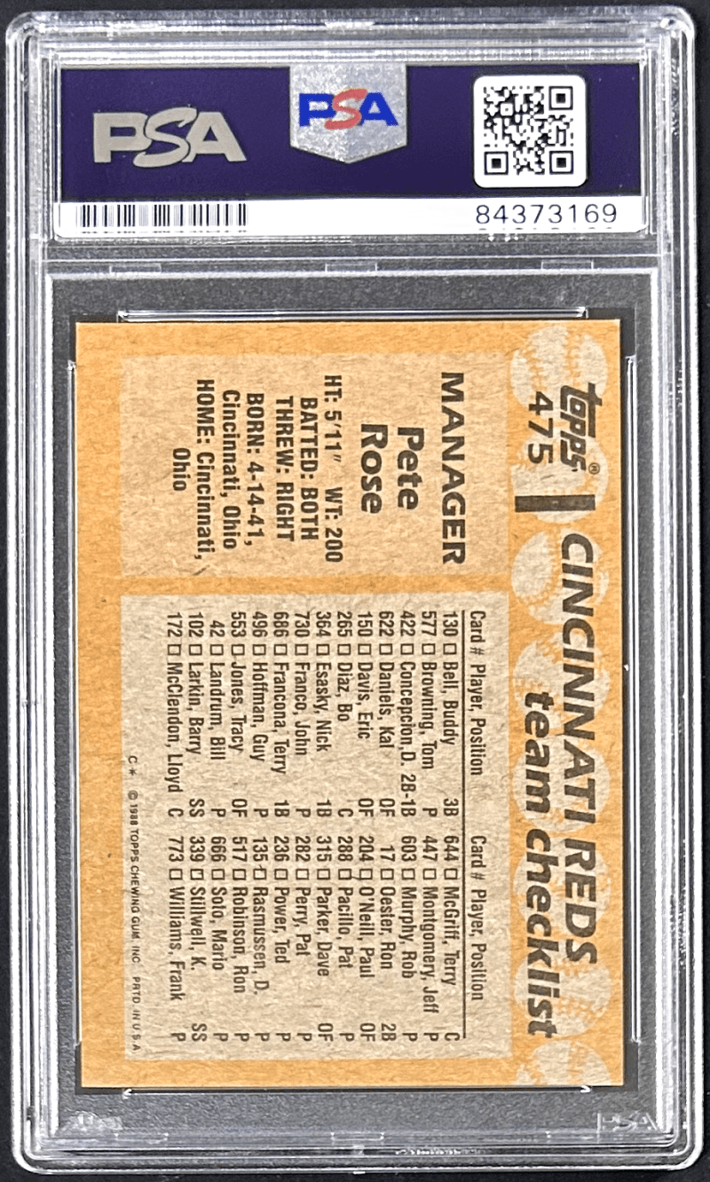 Pete Rose Signed 1988 Topps #475 PSA DNA Auto Cincinnati Reds - Image 2
