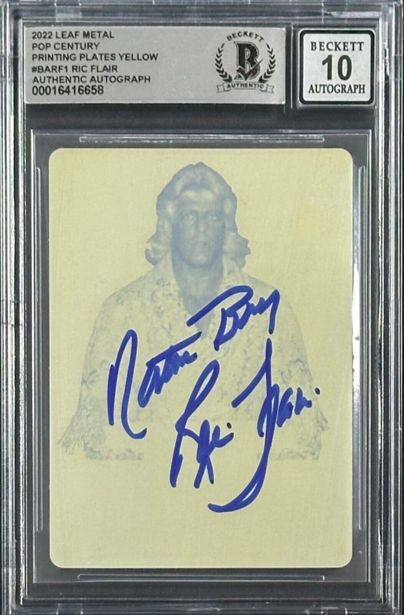 Ric Flair Signed 2022 Leaf Metal Pop Century Printing Plate Yellow  BAS 16416658