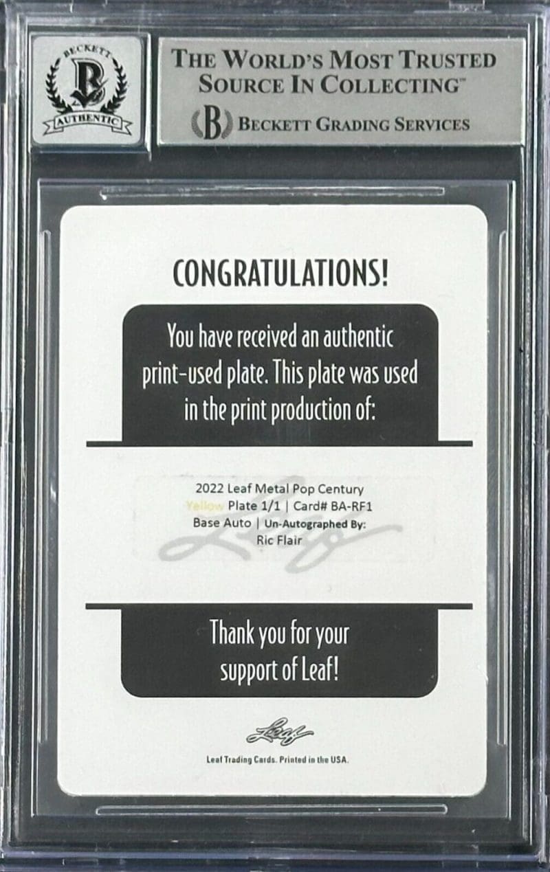Ric Flair Signed 2022 Leaf Metal Pop Century Printing Plate Yellow  BAS 16416658 - Image 2