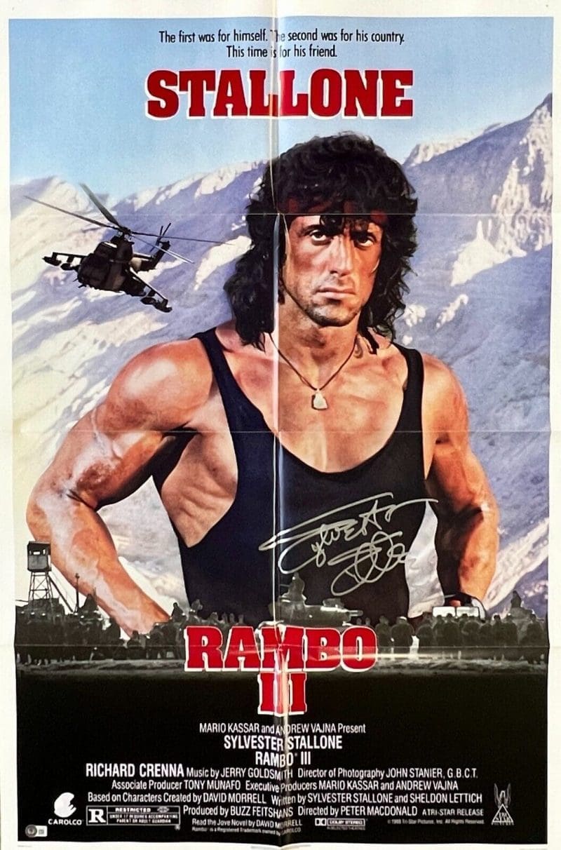Sylvester Stallone Signed Rambo III Original Movie 27x41 Poster BAS AC67495
