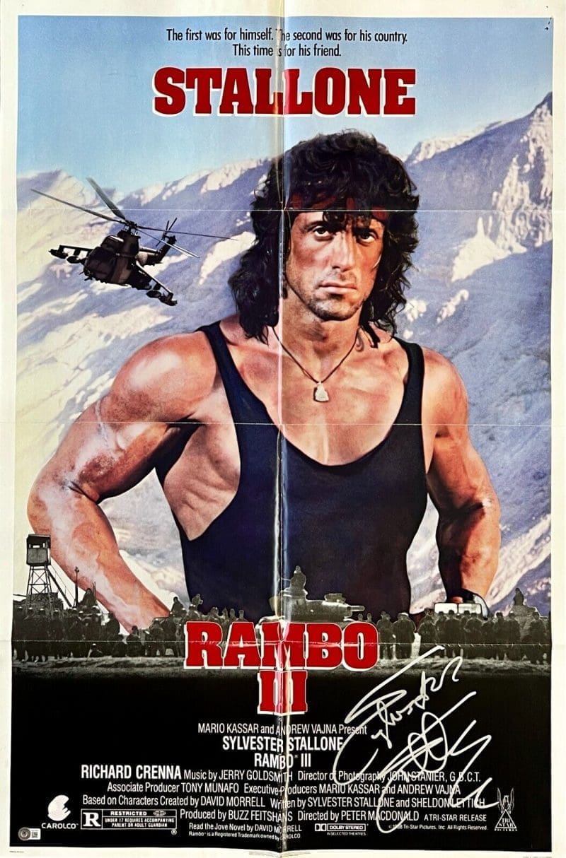Sylvester Stallone Signed Rambo III Original Movie 27x41 Poster Beckett Gem 10
