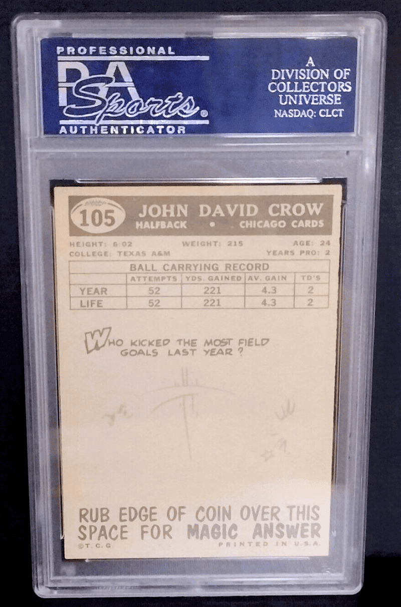 John David Crow Autographed 1959 Topps Card #105 PSA/DNA Auto 10 - Image 2