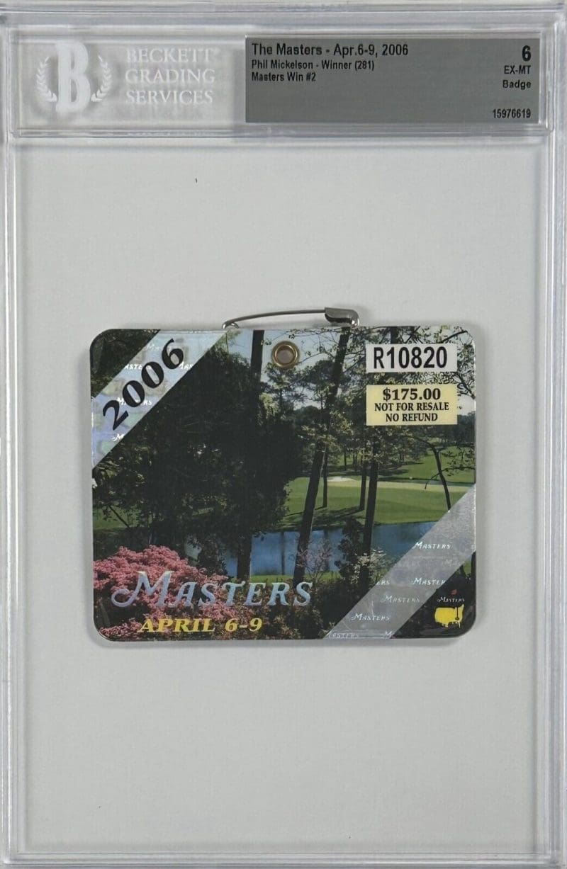 Phil Mickelson 2006 Masters Badge 2nd Masters Win Beckett 6 EX-MT 15976619