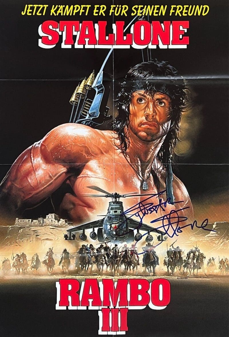 Sylvester Stallone Signed Rambo 3 Original German Movie 23x33 Poster BAS AC29751