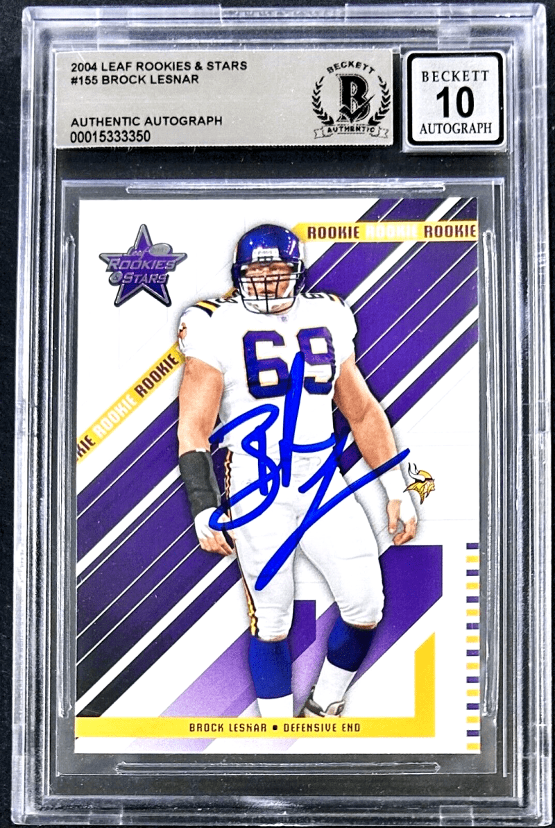 Brock Lesnar Signed 2004 Leaf Rookies & Stars Card #155 Beckett Auto 10 15333350