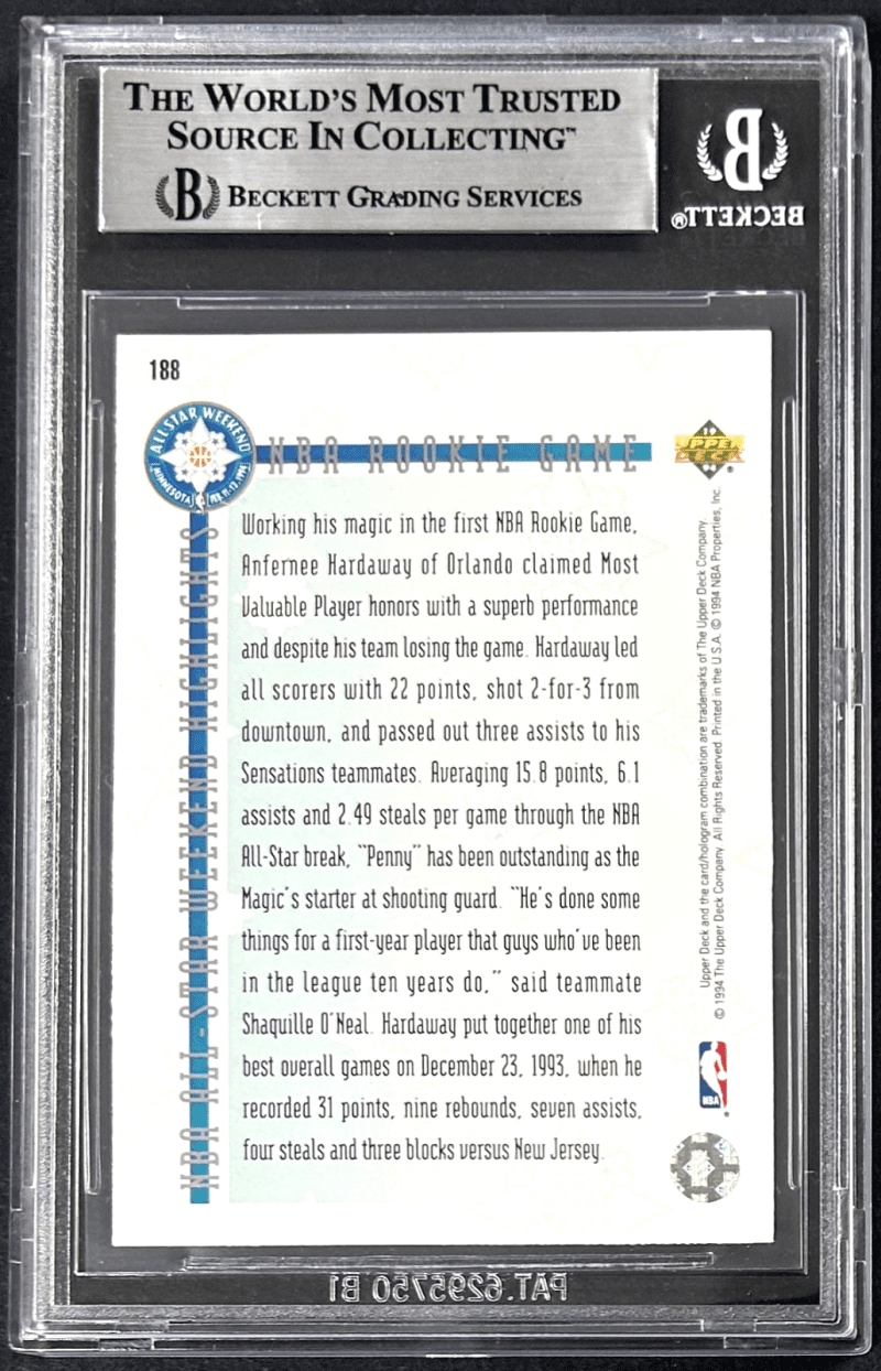 Anfernee Penny Hardaway 1994-95 Upper Deck ASW Signed Slabbed Card #188 Beckett - Image 2