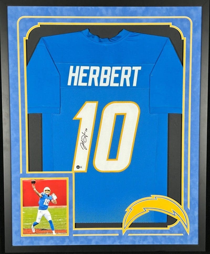 Justin Herbert Signed Autographed Framed Blue Jersey Beckett Authenticated