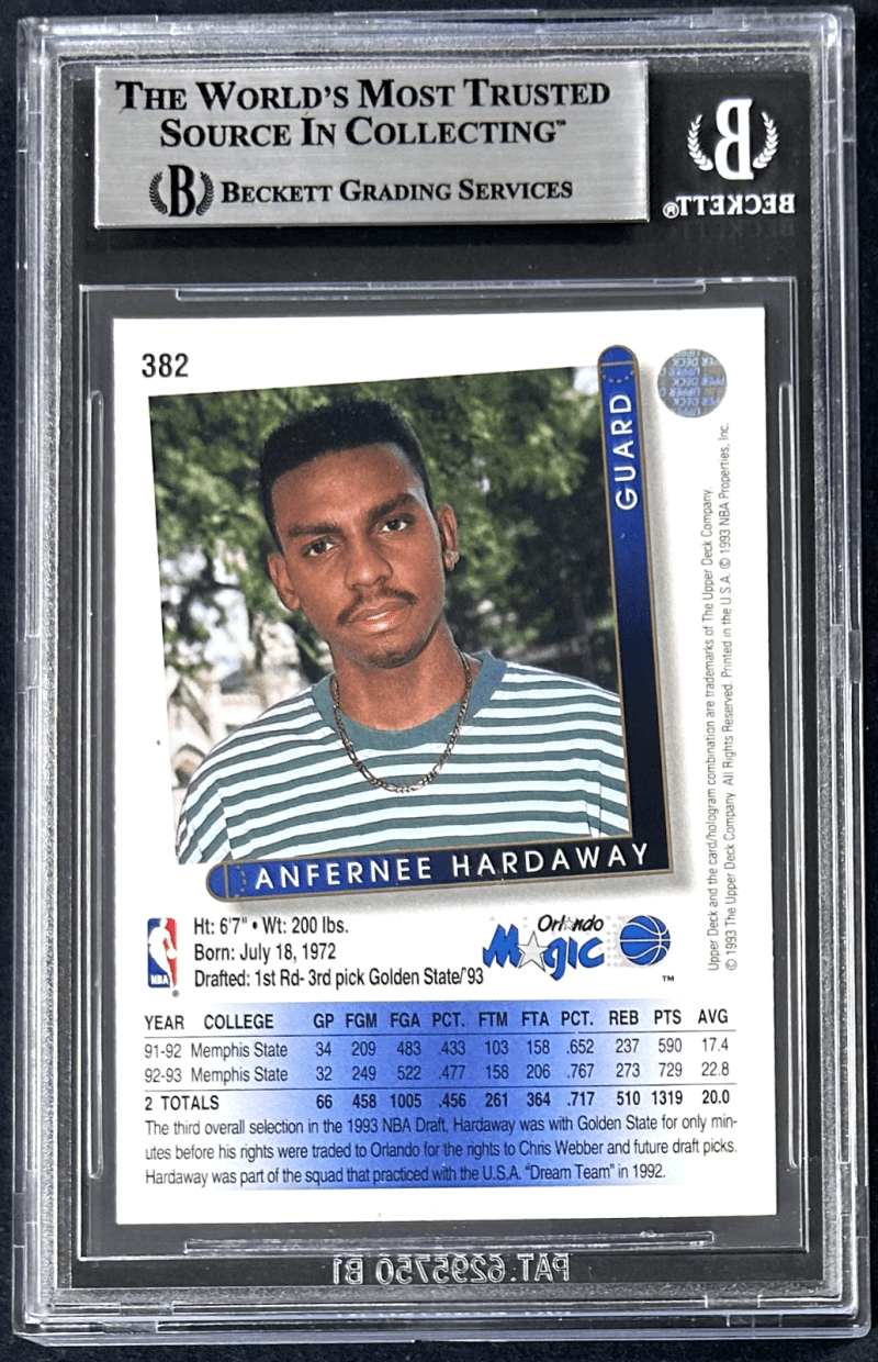 Anfernee Penny Hardaway 1993-94 Upper Deck Slabbed Signed Card #382 Beckett - Image 2