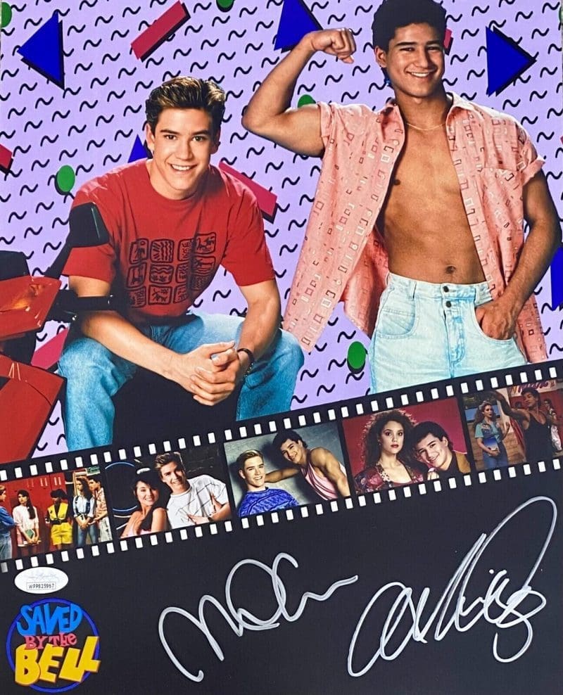 Mario Lopez "A.C." Slater Mark-Paul Gosselaar "Zack" Signed  11x14 Photo JSA 1