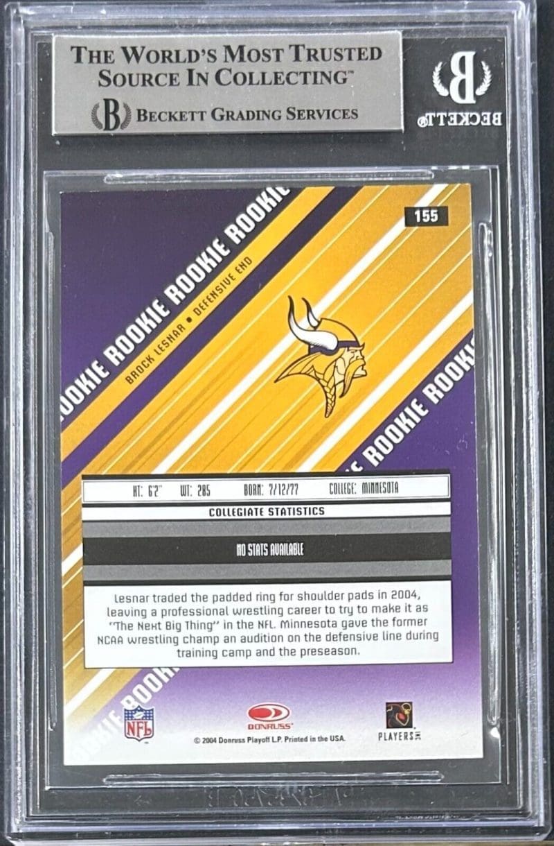 Brock Lesnar Signed 2004 Leaf Rookies & Stars Card #155 Beckett 15333943 - Image 2