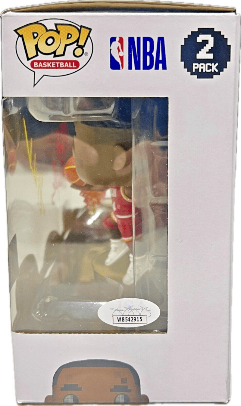 Clyde Drexler  Hakeem Olajuwon Signed Autographed Funko POP 2 JSA Yellow/RED - Image 3