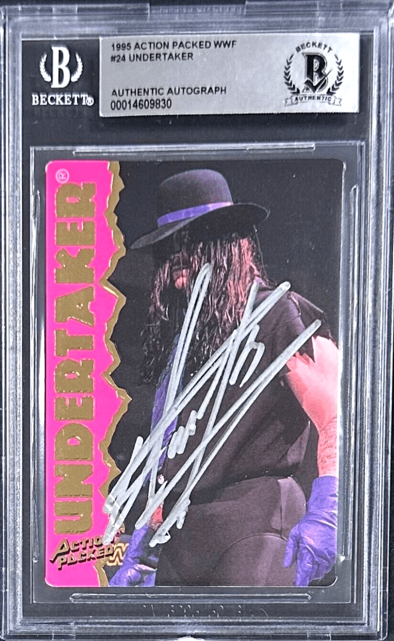 Undertaker Signed 1995 Action Packed WWF Playing Card #24 Beckett Auth 14058830