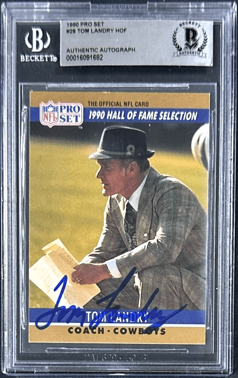 Tom Landry Signed 1990 Pro Set HOF Card #28 Beckett 16091682