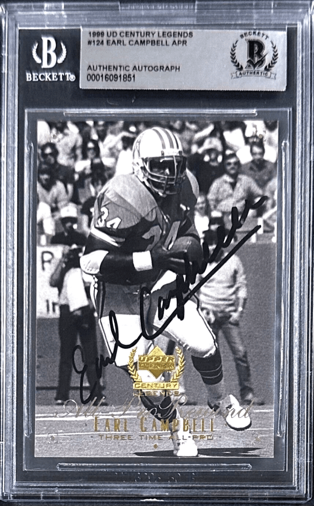 Earl Campbell Signed 1999 UD Century Legends Card #124 Beckett