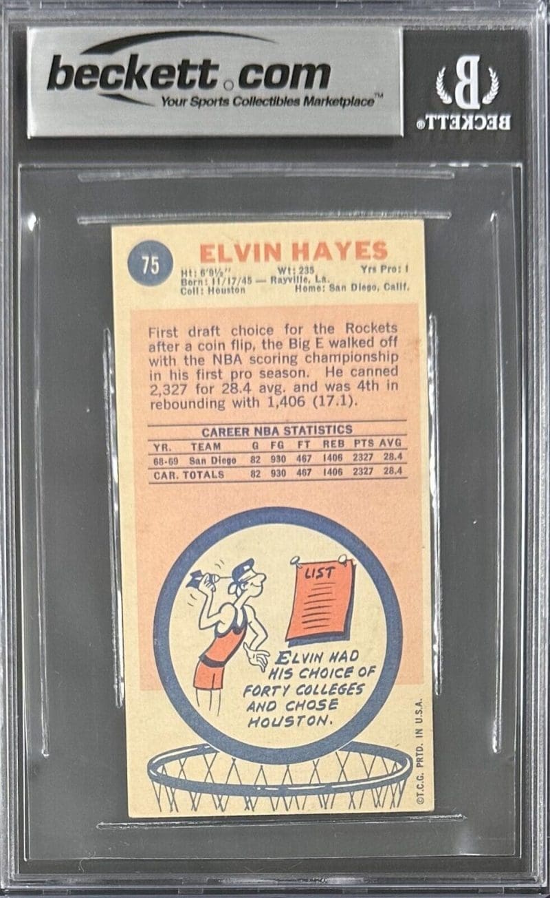 Elvin Hayes Signed Autographed 1969-70 Topps Card 75 Beckett Rookie - Image 2